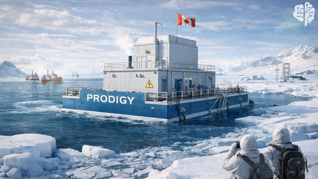 تصميم تخيلي لمحطة الطاقة النووية المتنقلة TNPP من شركة Prodigy Clean Energy في المناطق القطبية الكندية